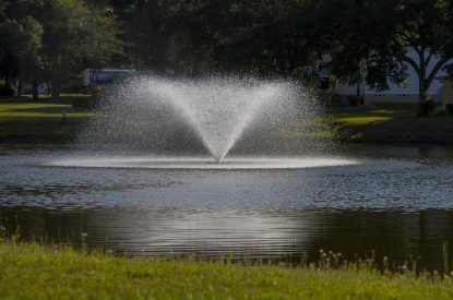 An example of a floating fountain in a pond