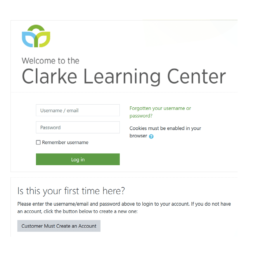 screenshot image of learning center log-in screen