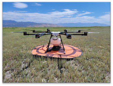 A drone on a landing for use in mosquito control applications 