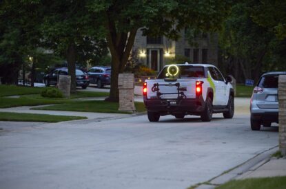 An Electric Truck Spraying Adult Mosquitoes With An Electric ULV Sprayer